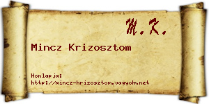 Mincz Krizosztom névjegykártya